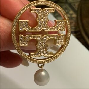 Tory Burch Gold miller crystal brooches with pearl